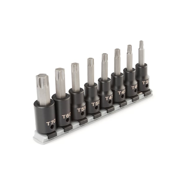 1/2 Inch Drive Torx Impact Bit Socket Set with Rail, 8-Piece (T30-T70)